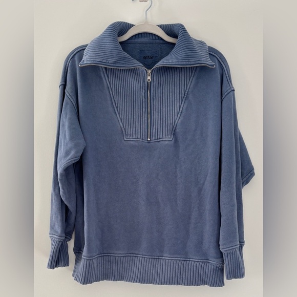 Aerie Women's‎ Size XS Down To Earth Quarter Zip Oversized Sweater Blue Pullover - Picture 2 of 8